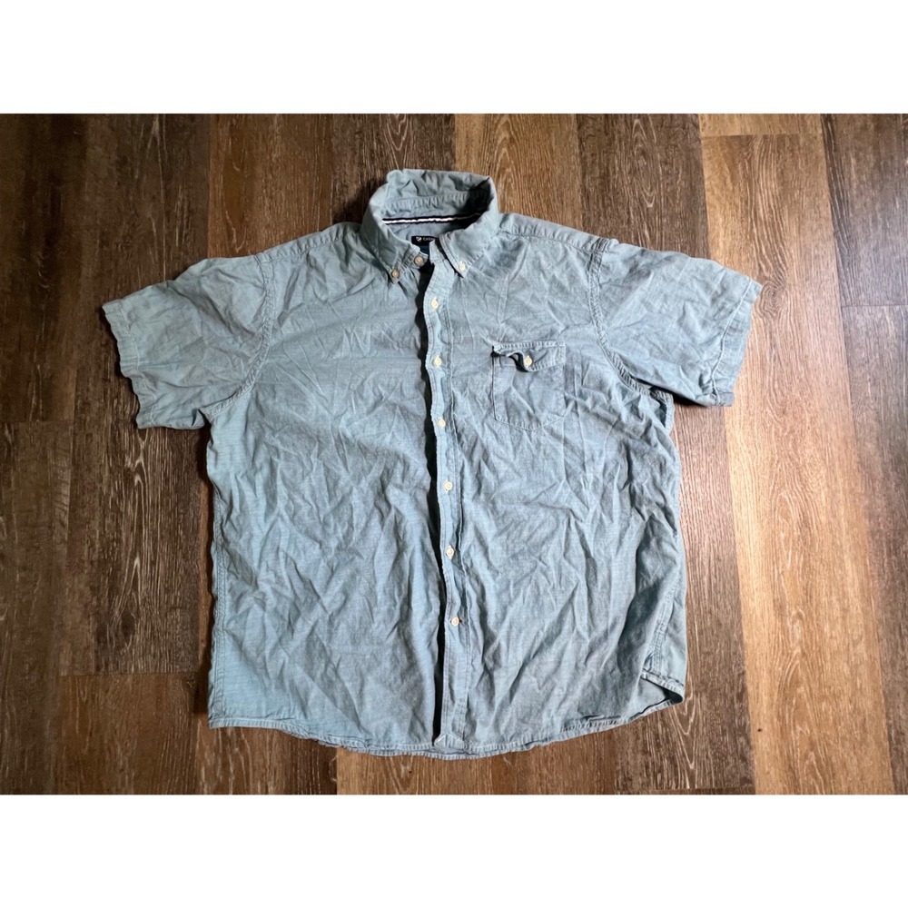 Cremieux Button Down Shirt Mens XL Blue Excellent Short Sleeve Textured Pocket